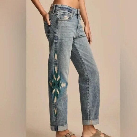 Lucky Brand Embroidered JEANS Gold Rush Mid Rise Boy 12/31R NWOT - Picture 5 of 15